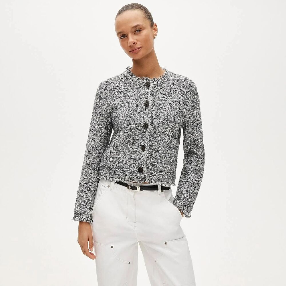 J Crew Fringe Lady Jacket Womens Small Sweater Cardigan Boucle Preppy CR237 NEW